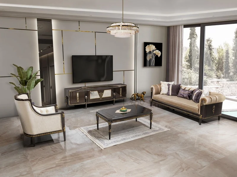 Casa Padrino Luxus Barock Wohnzimmer Möbel Set Hellbraun / Creme / Dunkelbraun / Gold