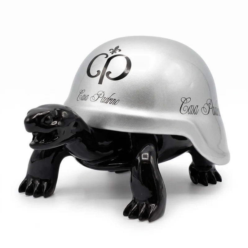 Casa Padrino Luxus Deko Figur Schildkröte Schwarz / Silber 40 cm - Deko Accessoires