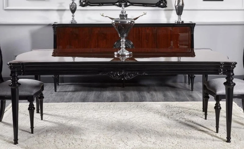 Casa Padrino Luxus Barock Esstisch Schwarz 220 cm - Prunkvolle Barock Esszimmer Möbel