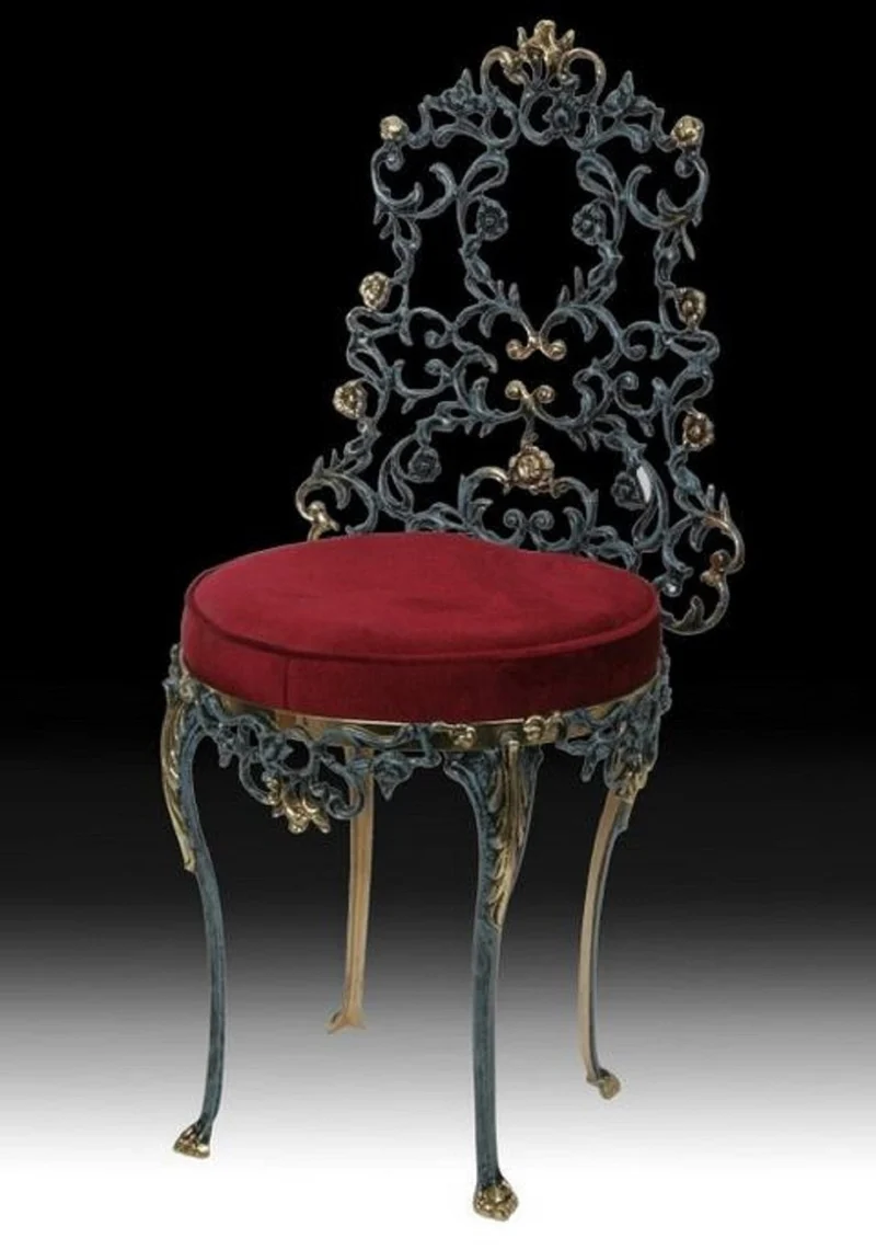 Casa Padrino Luxus Barock Bronze Esszimmer Stuhl Bordeauxrot / Blau / Gold H. 86 cm - Barock Esszimmer Möbel