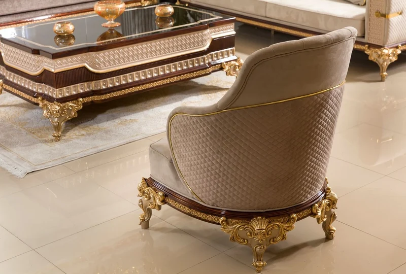 Casa Padrino Luxus Barock Wohnzimmer Sessel Grau / Dunkelbraun / Gold - Barock Möbel