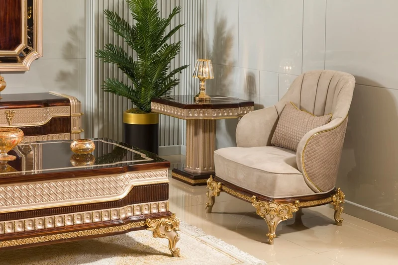 Casa Padrino Luxus Barock Wohnzimmer Sessel Grau / Dunkelbraun / Gold - Barock Möbel