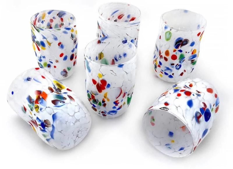 Casa Padrino Luxus Murano Kristallglas Wasserglas 6er Set Weiß Ø 8 x H. 12 cm - Made in Italy