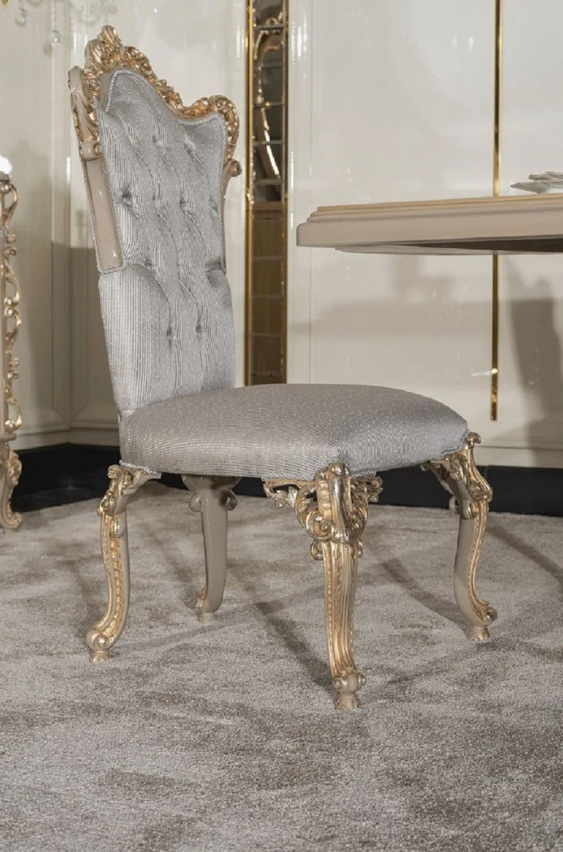 Casa Padrino Luxus Barock Esszimmer Set Silber / Grau / Gold - 1 Barock Esstisch & 8 Barock Esszimmerstühle