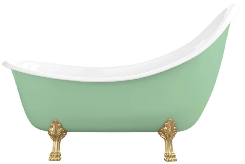 Casa Padrino Jugendstil Badewanne Hellgrün / Weiß / Gold 180 cm - Freistehende Retro Stil Badewanne
