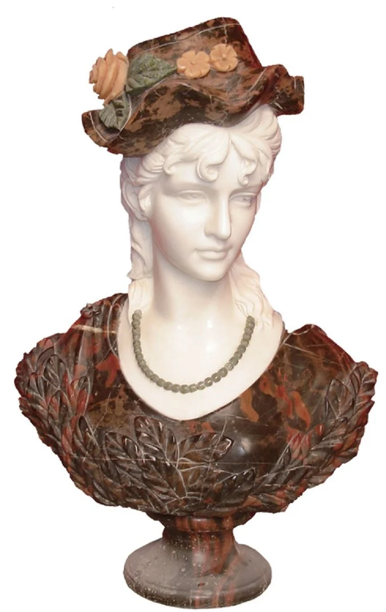 Casa Padrino Luxus Jugendstil Marmor Deko Büste Dame Weiß / Braun H. 60 cm