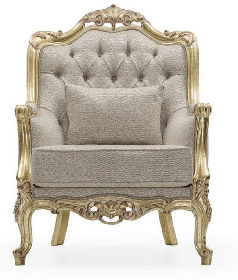 Casa Padrino Luxus Barock Sessel Grau / Gold H. 105 cm - Barock Möbel