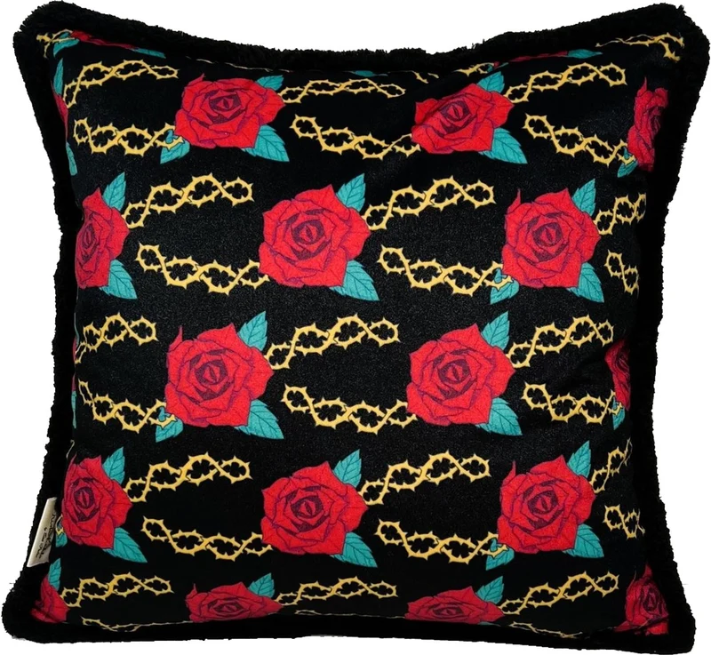 Frida Kahlo by Casa Padrino Luxus Deko Kissen mit Strass Steinen Schwarz / Bunt