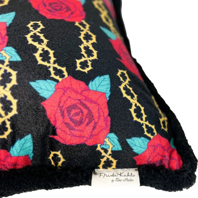 Frida Kahlo by Casa Padrino Luxus Deko Kissen mit Strass Steinen Schwarz / Bunt