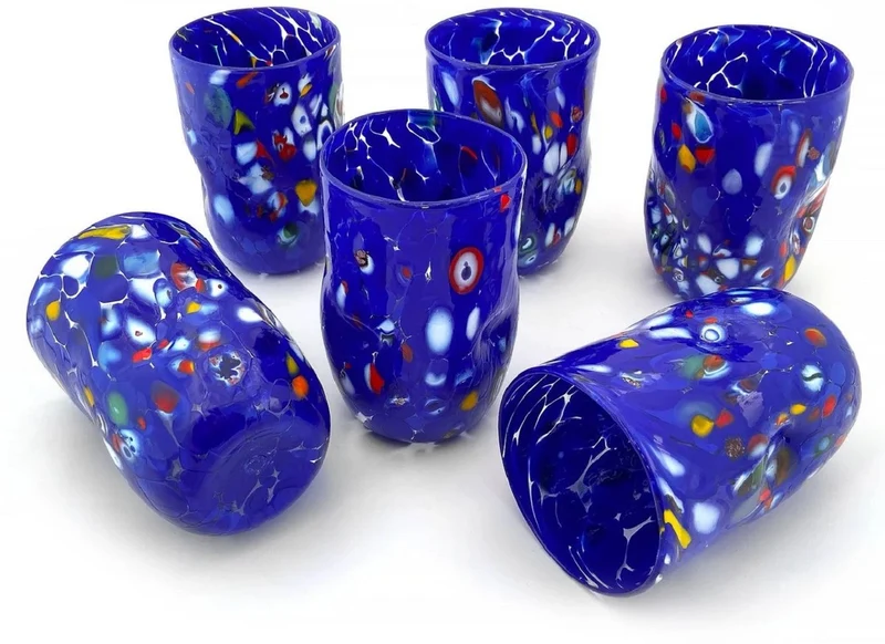 Casa Padrino Luxus Murano Kristallglas Wasserglas 6er Set Blau Ø 8 x H. 12 cm - Made in Italy
