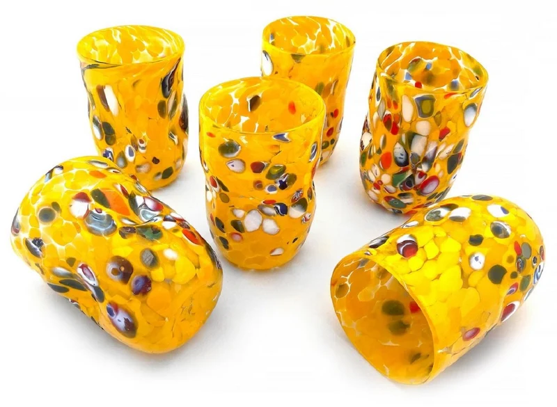 Casa Padrino Luxus Murano Kristallglas Wasserglas 6er Set Gelb Ø 8 x H. 12 cm - Made in Italy