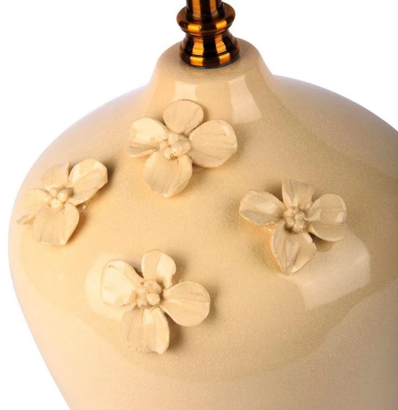 Casa Padrino Luxus Keramik Tischleuchte Creme / Gold / Weiß Ø 40 x H. 70 cm