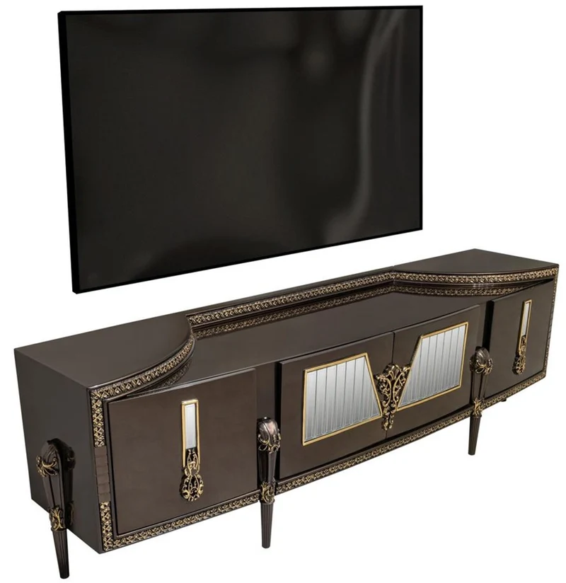 Casa Padrino Luxus Barock TV Schrank Dunkelbraun / Gold 235 cm - Barock Möbel
