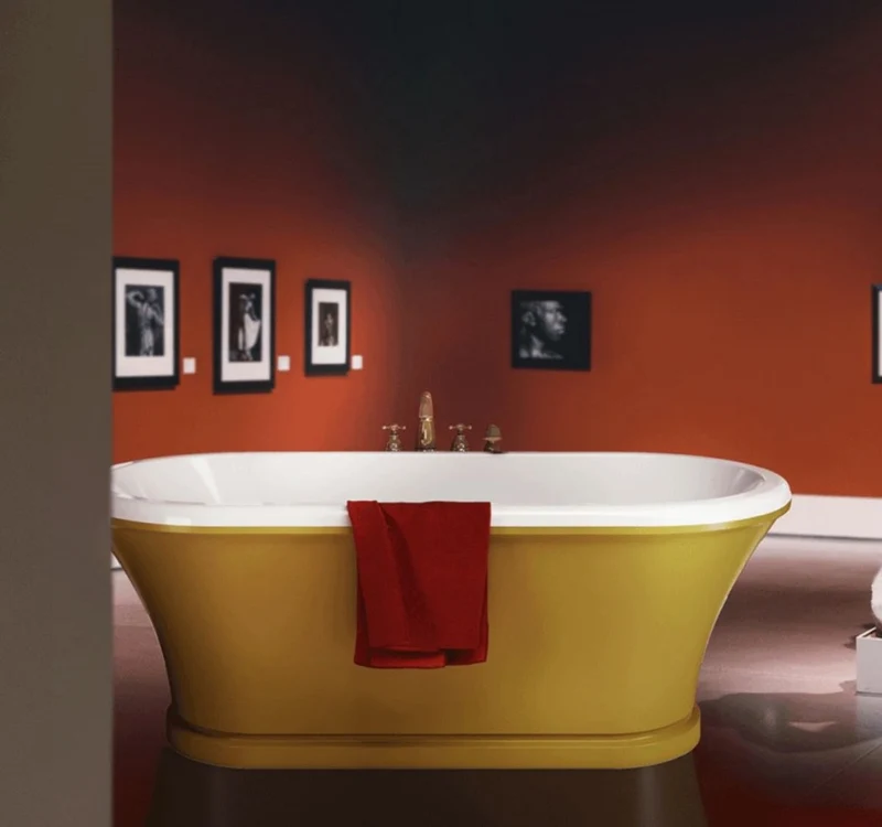 Casa Padrino Jugendstil Badewanne Gelb / Weiß 170 cm - Freistehende Retro Stil Badewanne