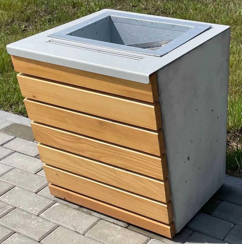 Casa Padrino Park Abfallbehälter Naturfarben / Grau / Silber H. 60 cm - Stadt Abfalleimer - Beton Mülleimer