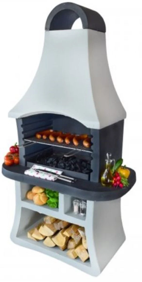 Casa Padrino Luxus Gartengrill Weiß / Grau 98 x 58 x H. 177 cm