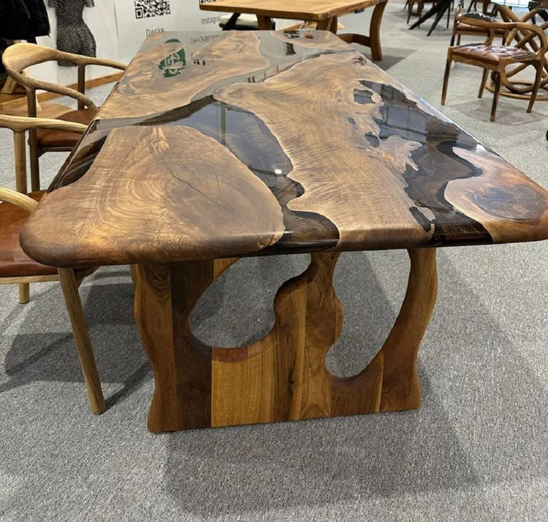 Casa Padrino Luxus Massivholz Epoxidharz Esstisch Braun 200 cm