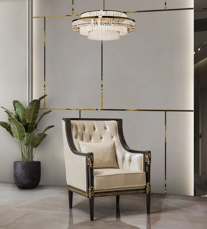 Casa Padrino Luxus Barock Wohnzimmer Sessel Creme / Dunkelbraun / Gold - Barock Möbel