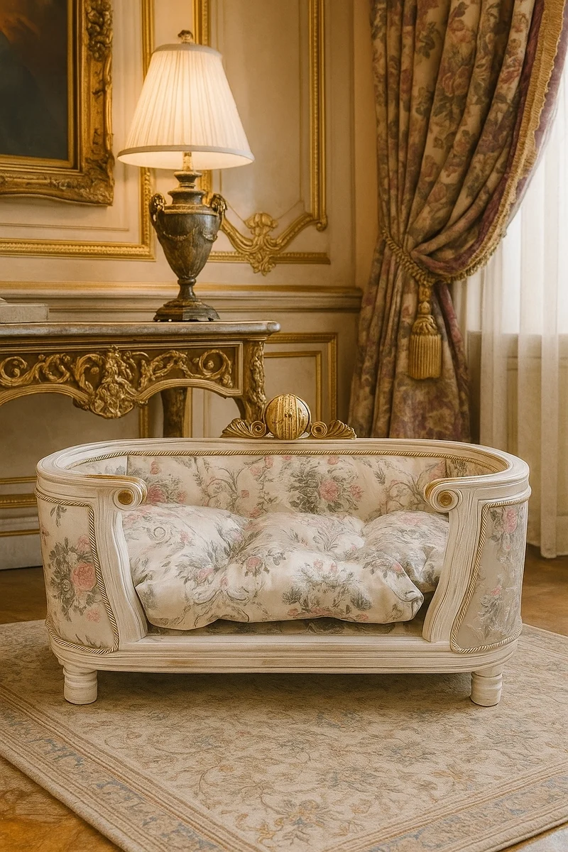 Pompöös by Casa Padrino Luxus Barock Hunde & Katzenbett Provence Silber / Antik Weiß