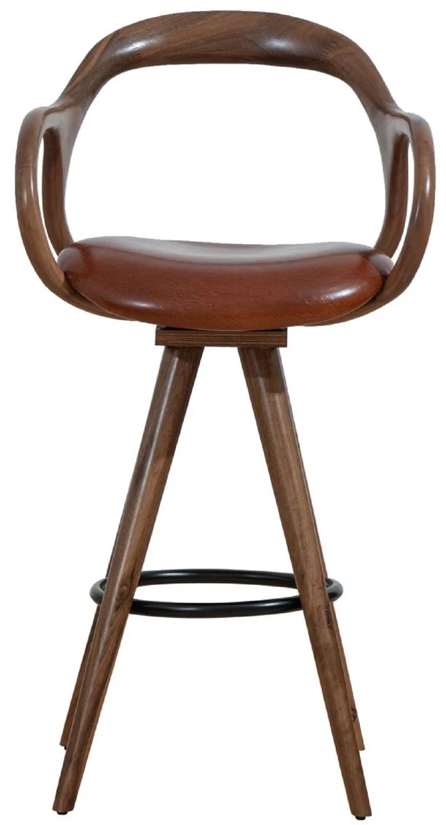 Casa Padrino Luxus Barstuhl mit Armlehnen Braun / Schwarz H. 108 cm