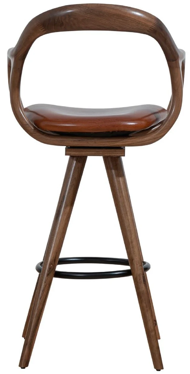 Casa Padrino Luxus Barstuhl mit Armlehnen Braun / Schwarz H. 108 cm
