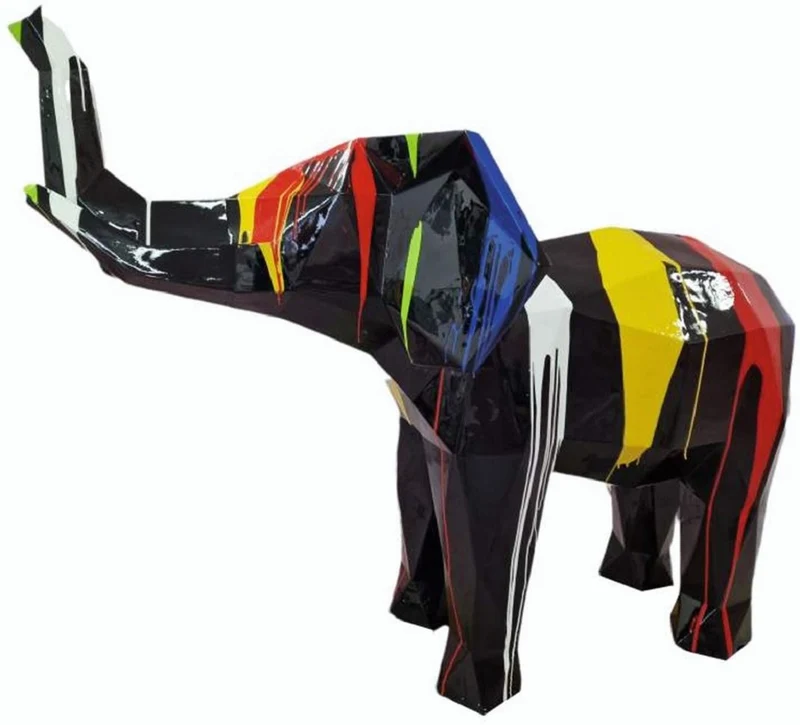 Casa Padrino XXL Deko Skulptur Elefant Schwarz / Bunt 176 cm - XXL Garten Figur