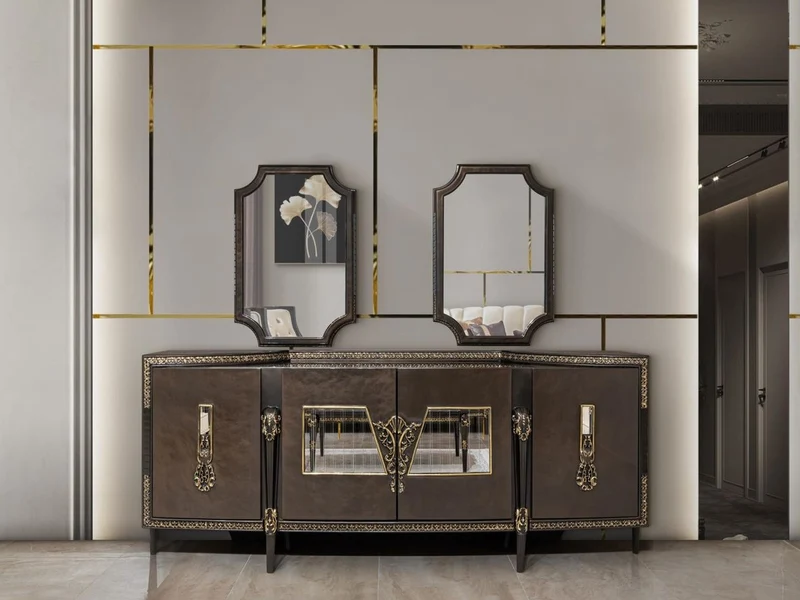 Casa Padrino Luxus Barock Sideboard und 2 Spiegel Dunkelbraun / Gold - Barock Möbel