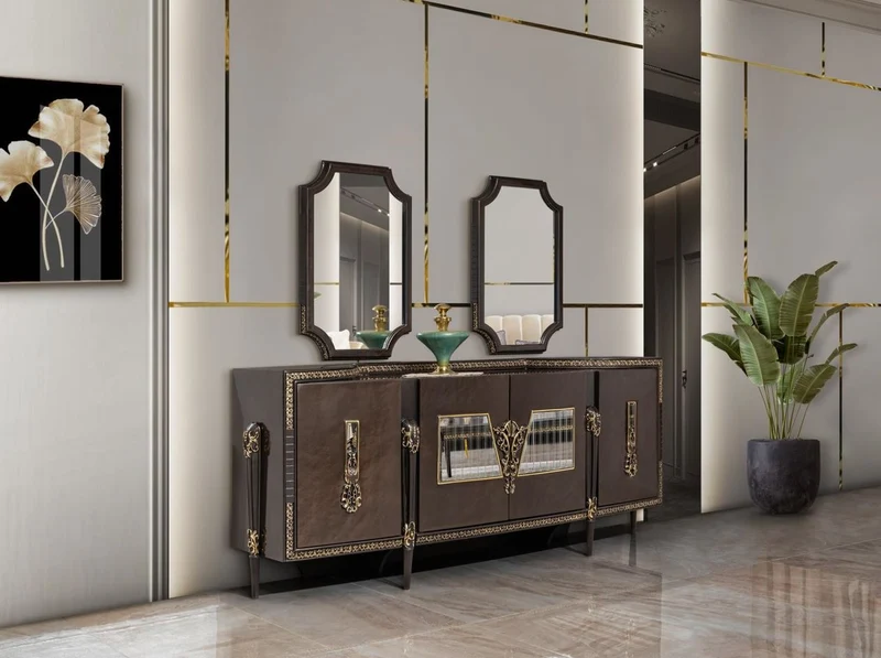 Casa Padrino Luxus Barock Sideboard und 2 Spiegel Dunkelbraun / Gold - Barock Möbel