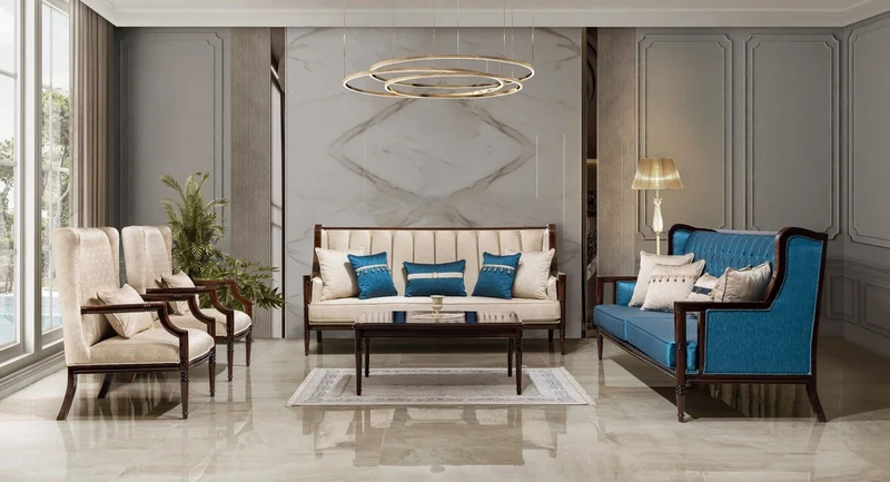 Casa Padrino Luxus Barock Sofa Blau / Dunkelbraun 230 cm