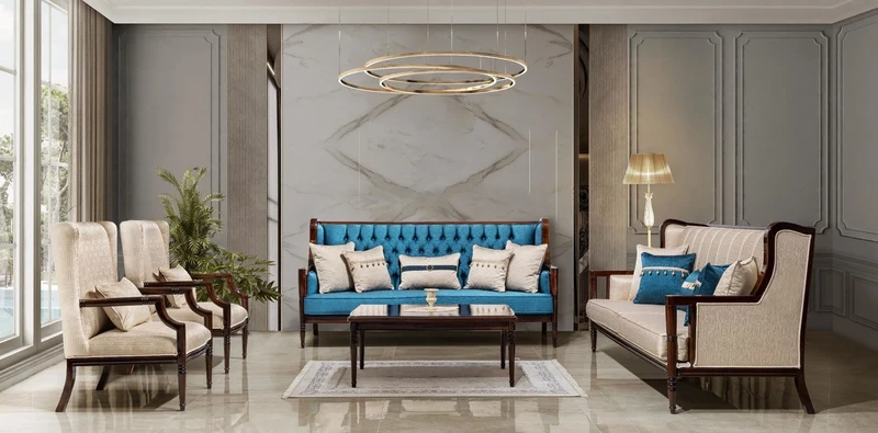 Casa Padrino Luxus Barock Sofa Blau / Dunkelbraun 230 cm