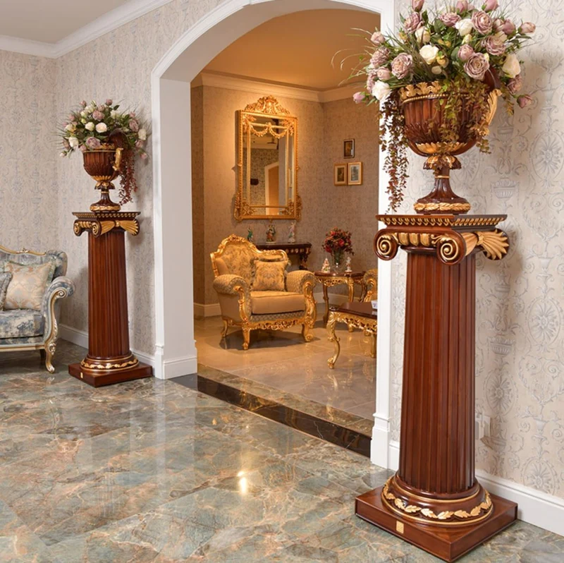 Casa Padrino Luxus Barock Säule Dunkelbraun / Gold H. 120 cm - Barock Möbel - Made in Italy