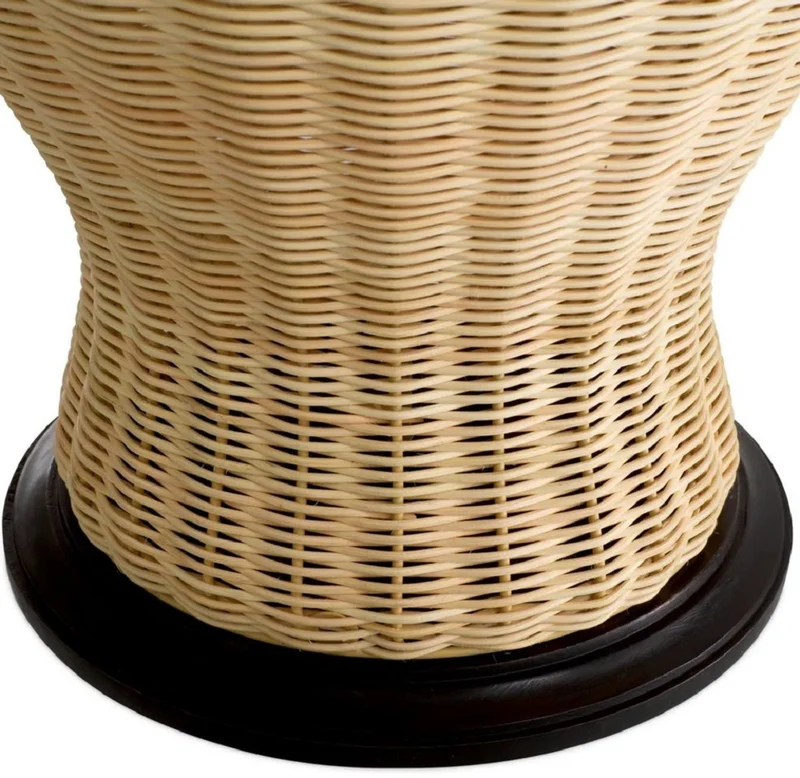 Casa Padrino Luxus Rattan Tischleuchte Naturfarben / Schwarz Ø 66,5 x H. 96,5 cm
