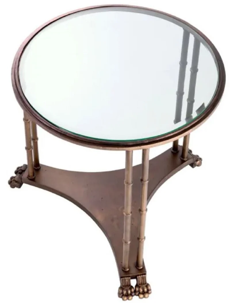 Casa Padrino Luxus Barock Beistelltisch mit Glasplatte Bronze Ø 62 x H. 64 cm
