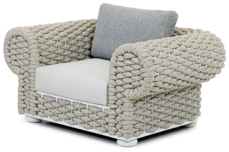 Casa Padrino Luxus Gartensessel Grau / Beige / Weiß 135 cm