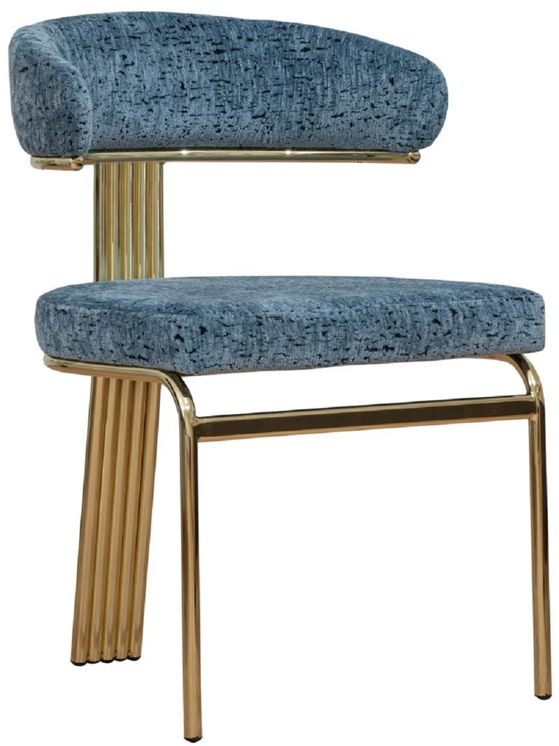 Casa Padrino Luxus Esszimmer Stuhl Blau / Gold H. 83 cm
