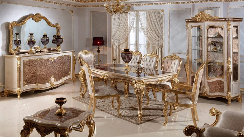 Casa Padrino Luxus Barock Esstisch Weiß / Braun / Gold 220 cm