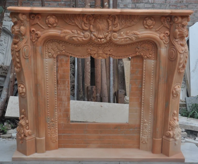 Casa Padrino Luxus Barock Marmor Kaminumrandung Hellrot 150 x 30 x H. 120 cm - Barock Möbel