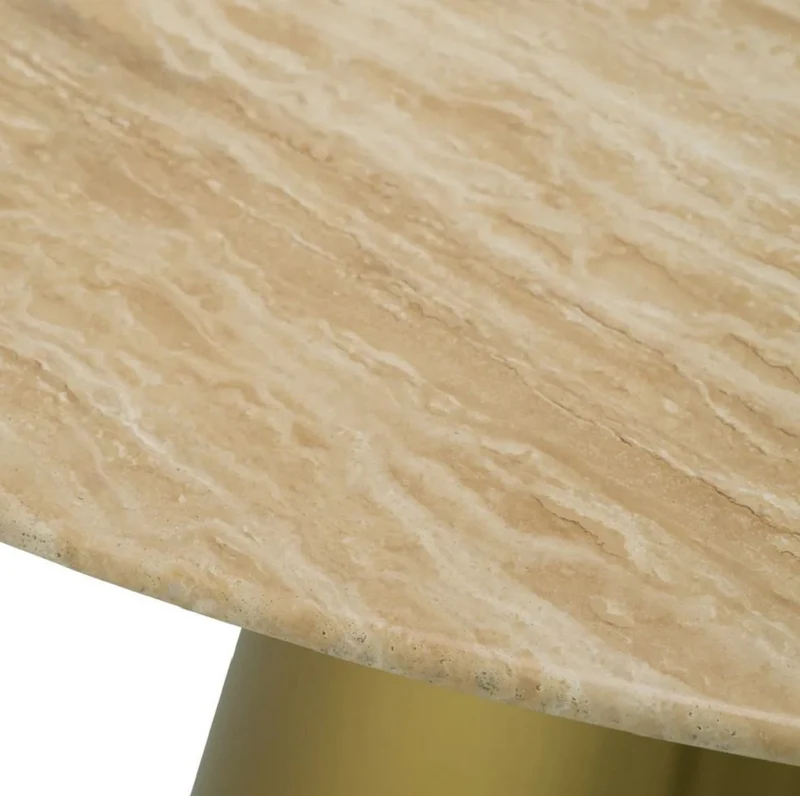 Casa Padrino Luxus Esstisch Beige / Messing Ø 120 cm - Luxus Esszimmer Möbel