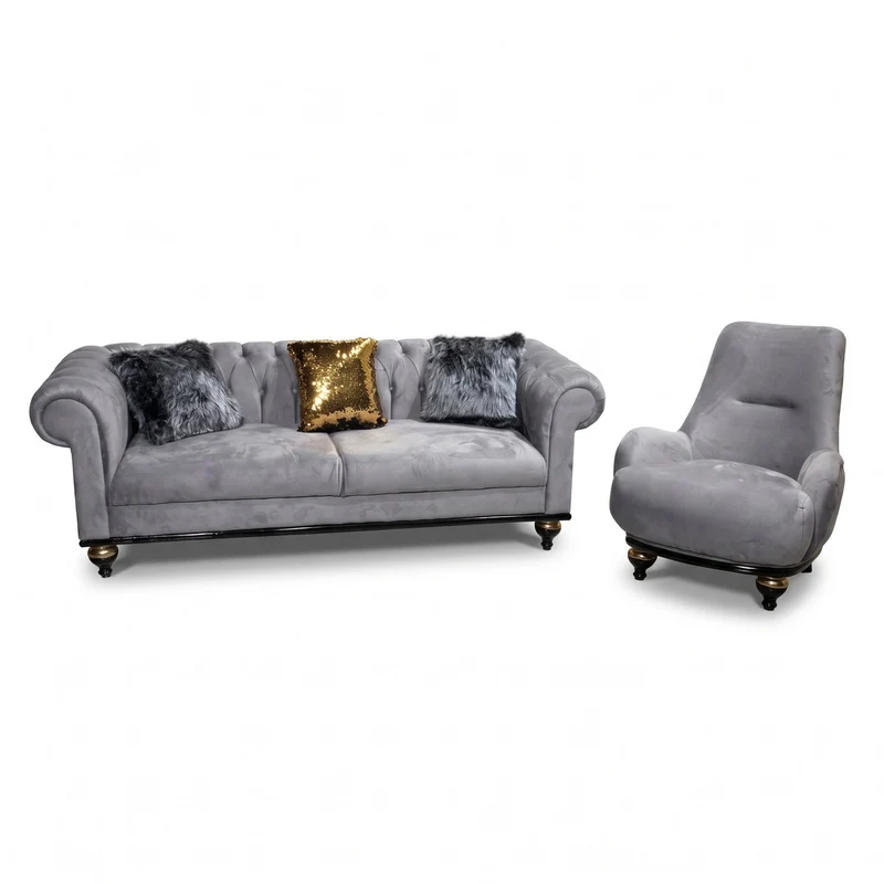 Casa Padrino Luxus Barock Wohnzimmer Möbel Set Hellgrau - 1 Sofa & 2 Sessel