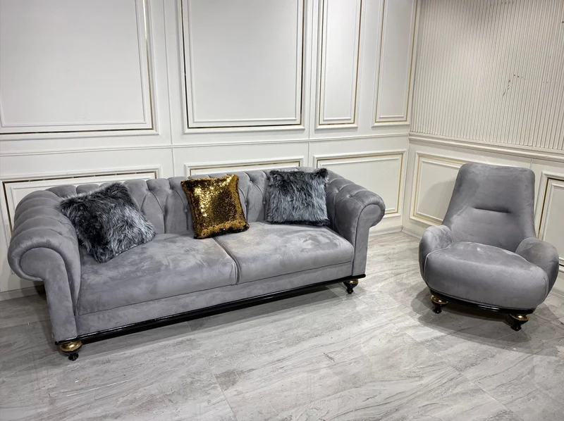 Casa Padrino Luxus Barock Wohnzimmer Möbel Set Hellgrau - 1 Sofa & 2 Sessel