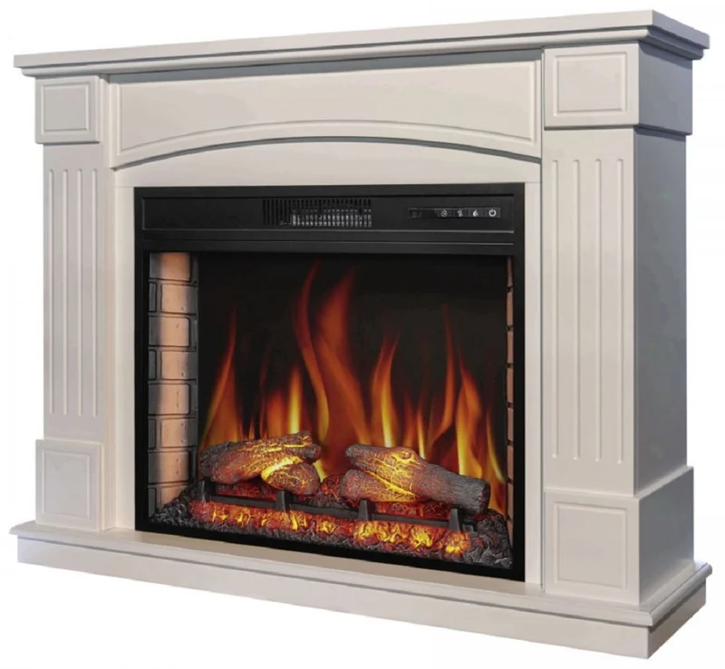 Casa Padrino Barock LED Elektrokamin Weiß 114 x 34 x H. 90,3 cm