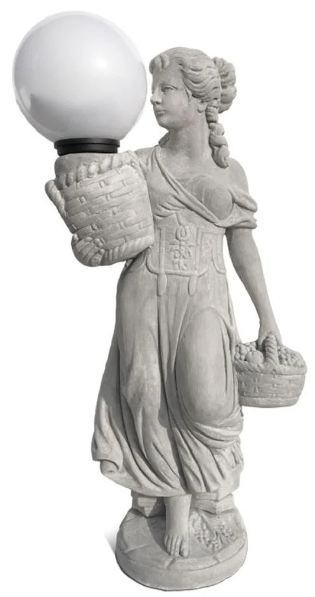 Casa Padrino Jugendstil Gartenleuchte Skulptur Frau Grau / Weiß H. 113 cm