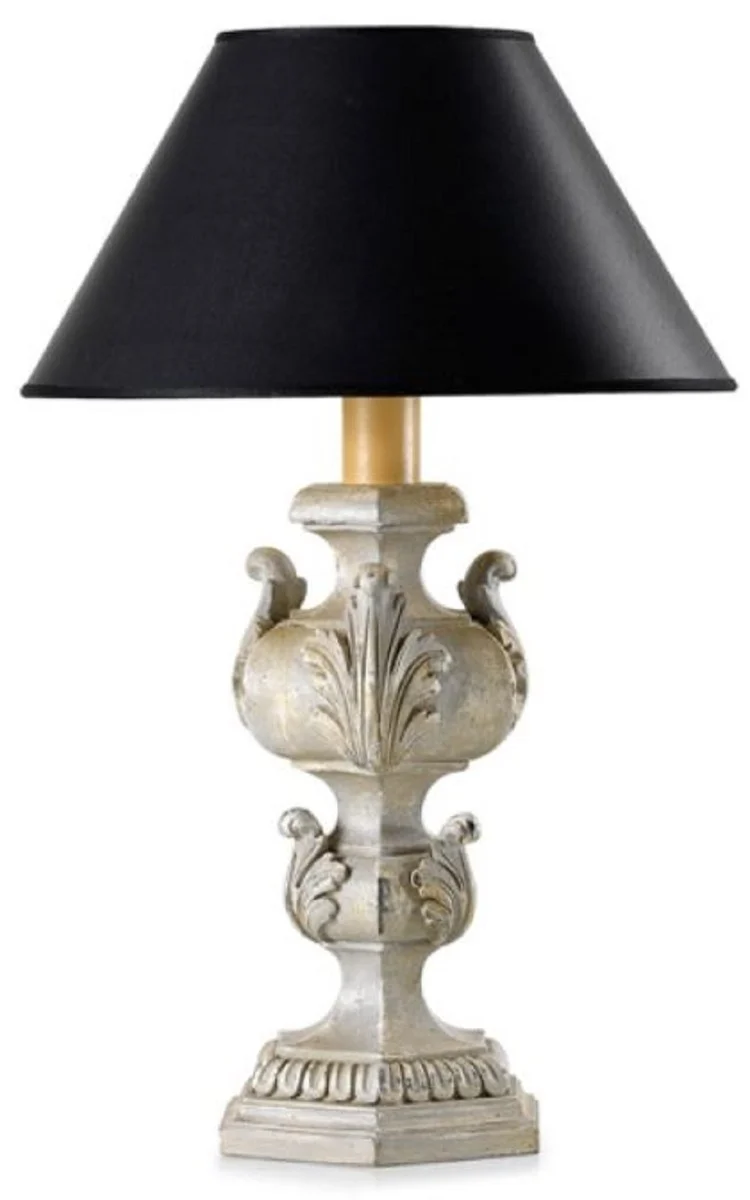 Casa Padrino Luxus Barock Tischleuchte Antik Grau / Schwarz Ø 18 x H. 46,5 cm - Prunkvolle Barockstil Schreibtischleuchte mit rundem Lampenschirm - Luxus Qualität - Made in Italy