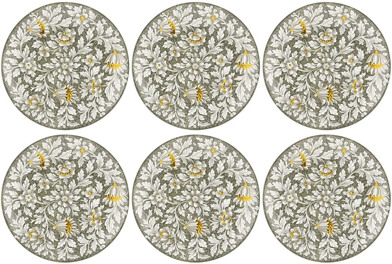 Casa Padrino Luxus Keramik Teller 6er Set Olivgrün / Mehrfarbig Ø 40 cm - Handgefertigte & handbemalte Essteller mit Blumendesign - Hotel & Restaurant Accessoires - Luxus Qualität - Made in Italy