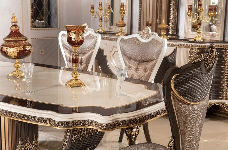 Casa Padrino Luxus Barock Esstisch Creme / Dunkelbraun / Gold 250 cm