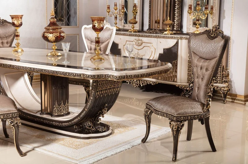 Casa Padrino Luxus Barock Esstisch Creme / Dunkelbraun / Gold 250 cm