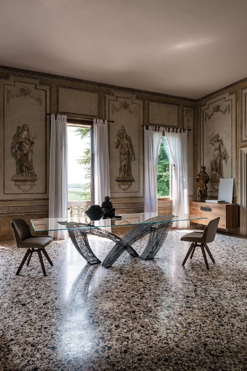 Casa Padrino Luxus Esstisch mit Glasplatte Grau - Verschiedene Größen - Made in Italy