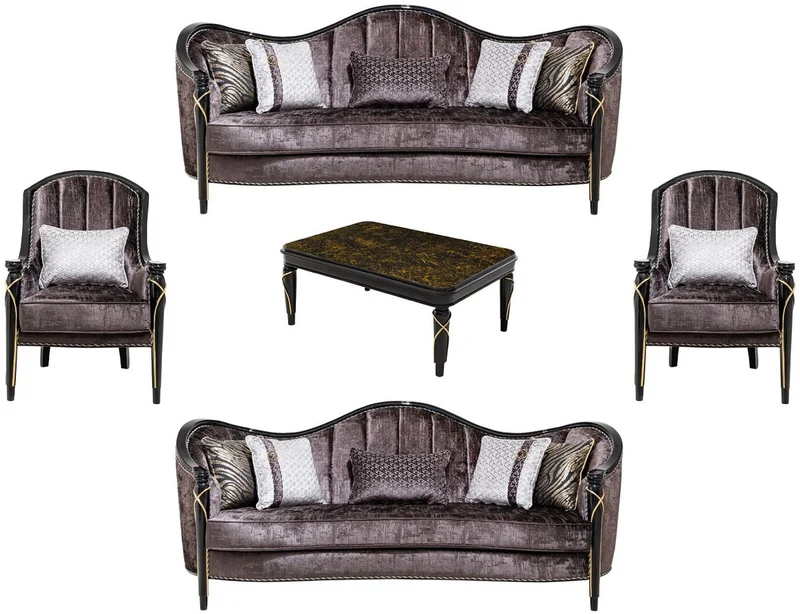 Casa Padrino Luxus Barock Wohnzimmer Möbel Set Lila / Schwarz / Gold