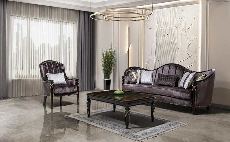 Casa Padrino Luxus Barock Wohnzimmer Möbel Set Lila / Schwarz / Gold