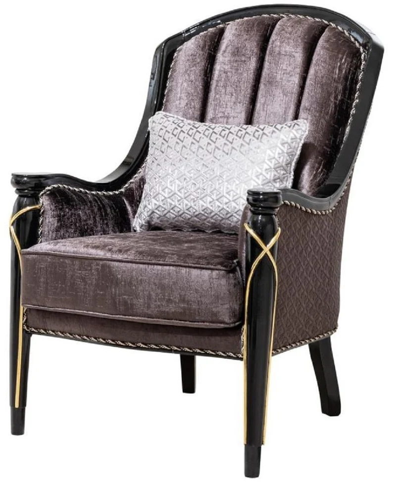 Casa Padrino Luxus Barock Sessel Lila / Schwarz / Gold H. 112 cm